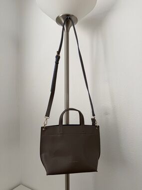 Classic Brown Leatherette Tote with Adjustable Strap